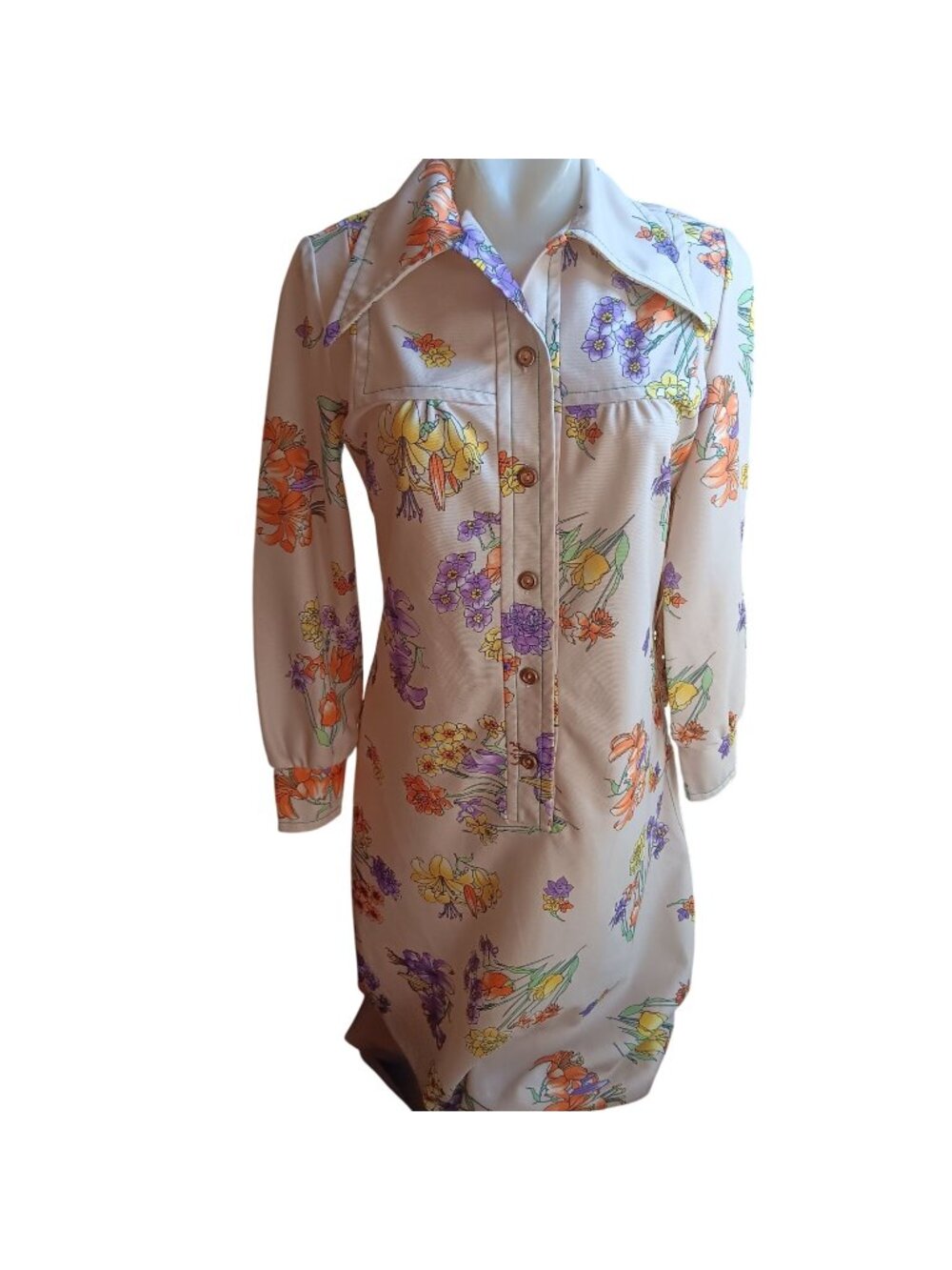 True Vintage Medium Dress 1970's Mod Granny Stretch Donnkenny Flowers